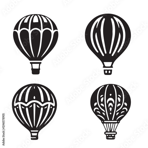 Hot Air Balloon Silhouette on White Background

