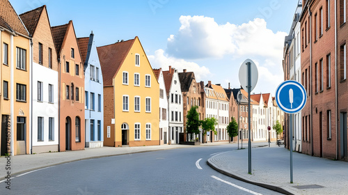 European Town Street in Daylight, Colorful Buildings, Sunny Day, Urban Scene, Suitable for Travel Brochure, Background photo