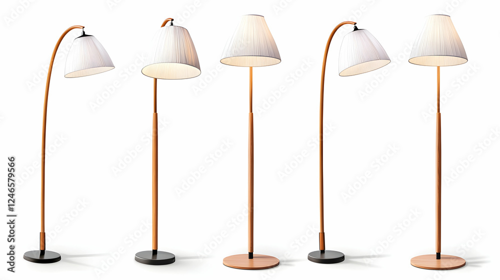 Four modern floor lamps against white background. Possible use stock photography Four modern floor lamps against white background. Possible use stock photography