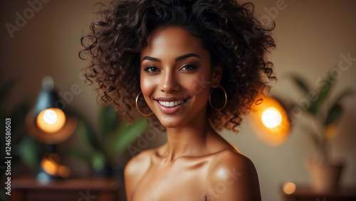 A beautiful and healthy Brazilian woman with smooth and radiant skin photo