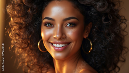 A beautiful and healthy Brazilian woman with smooth and radiant skin photo