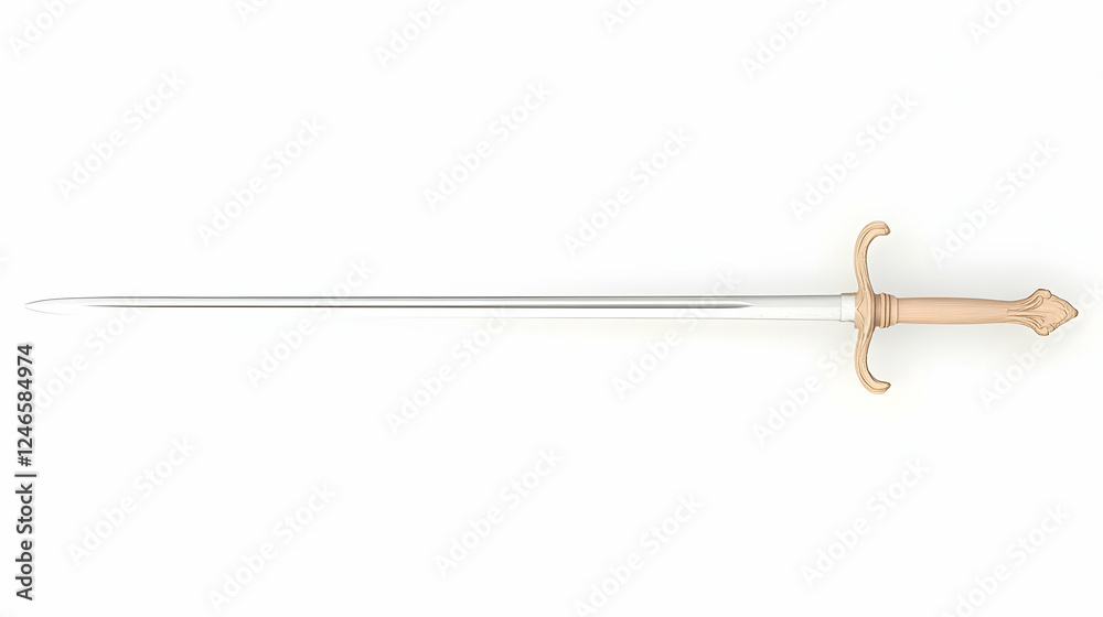 Medieval sword, top view, isolated on white background. Possible use historical illustration, game asset Medieval sword, top view, isolated on white background. Possible use historical illustration, game asset