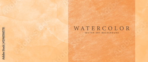 Orange watercolor background with isolated layers and text for cards, flyer, poster, cover design. Hand drawn  watercolor texture illustration. Template for design.