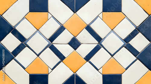 Ornamental tile floor pattern, symmetrical design, intricate geometric shapes.  Possible use Interior design inspiration photo