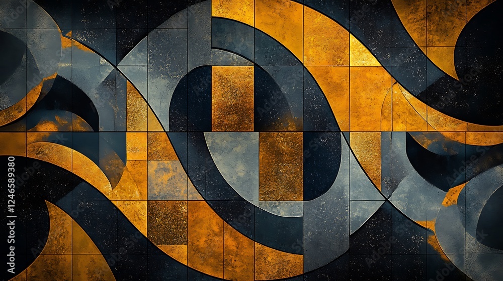custom made wallpaper toronto digitalAbstract Gold and Blue Geometric Digital Painting AI Generated