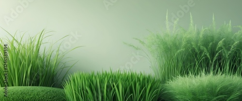 Texture of lush green grass in various forms from short turf to tall meadow perfect for backgrounds and design. photo