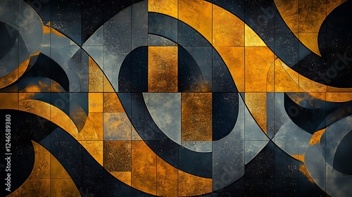 Wallpaper Mural Abstract Gold and Blue Geometric Digital Painting AI Generated Torontodigital.ca