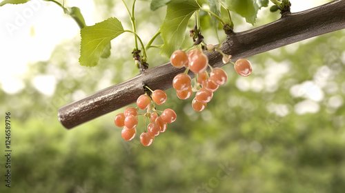 Pink berries cluster on branch, garden setting. Possible stock photo use photo