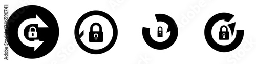 Various lock icons depicting security and data protection concepts with arrows indicating refresh and synchronization