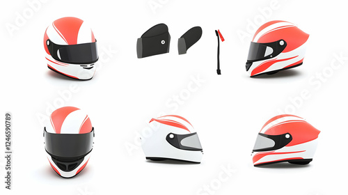 Racing helmet parts, various angles, white and orange, studio setting, for use in a product catalog Free Download Racing helmet parts, various angles, white and orange, studio setting, for use in a product catalog - GFXLoad