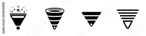 Various funnel designs illustrating different shapes and applications in a simple and clear style