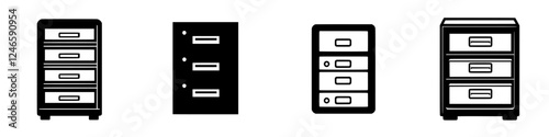 Different styles of storage cabinets featuring various designs and drawer configurations for office organization and home use