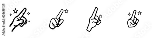 Various hand gestures indicating number one with sparkles, conveying excitement and positivity in simple line art style