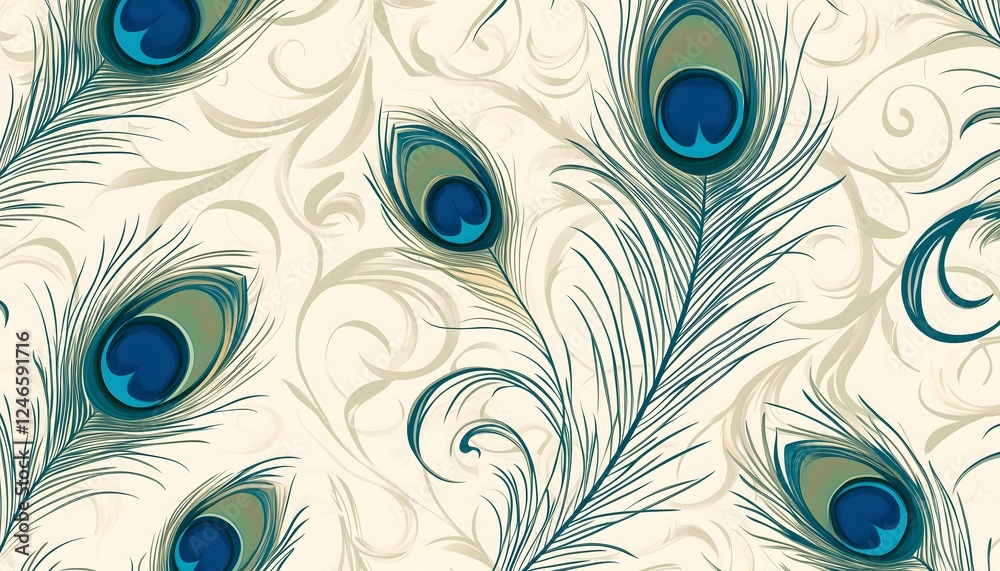 Obraz premium A seamless pattern of peacock feathers on a white background