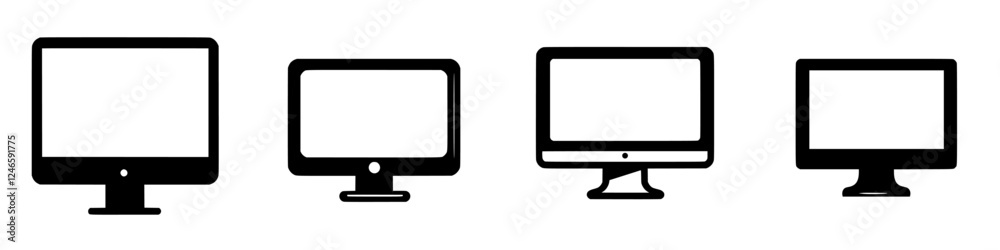 Various silhouettes of computer monitors illustrating the evolution of design over time in a minimalist style Various silhouettes of computer monitors illustrating the evolution of design over time in a minimalist style