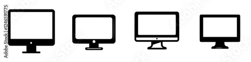 Various silhouettes of computer monitors illustrating the evolution of design over time in a minimalist style