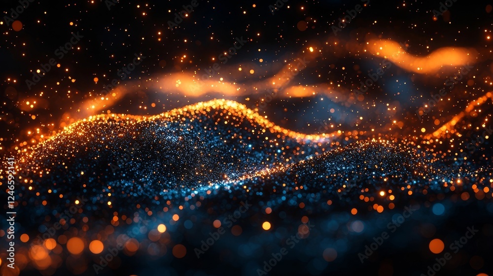 Naklejka premium Cosmic Network of Glowing Nodes Connecting Planets and Stars