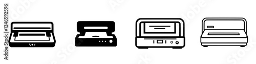 Various types of printers showcasing different designs and features in a minimalistic style