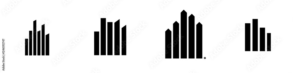 Modern abstract representation of city skyline in minimalistic black design showcasing varying heights Modern abstract representation of city skyline in minimalistic black design showcasing varying heights