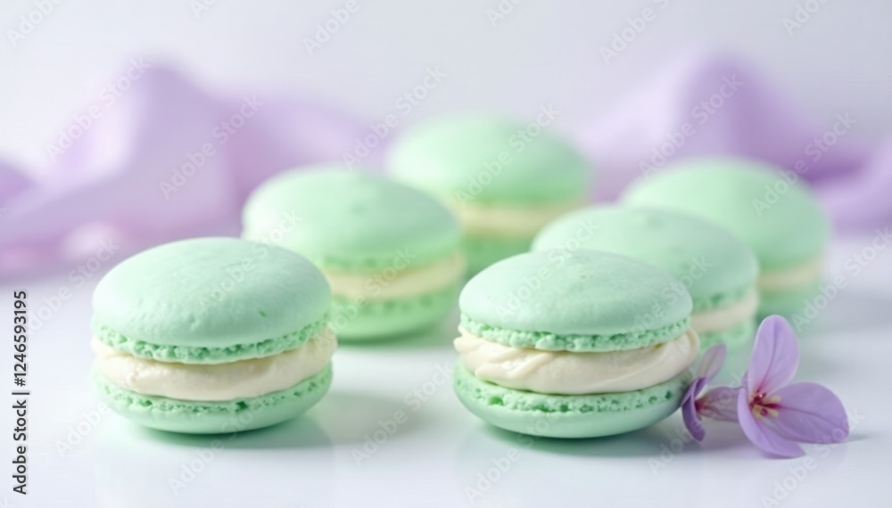 Obraz premium Pastel green eclair on a white background with matcha and lavender swirls, pastel, lavender