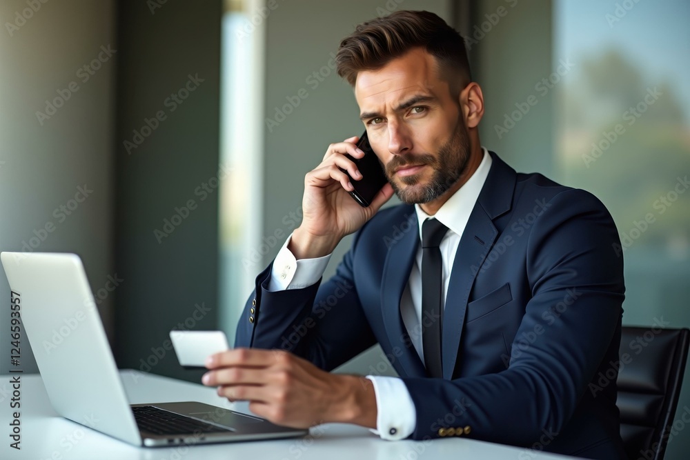 Man is sitting at table talking on phone Man is sitting at table talking on phone