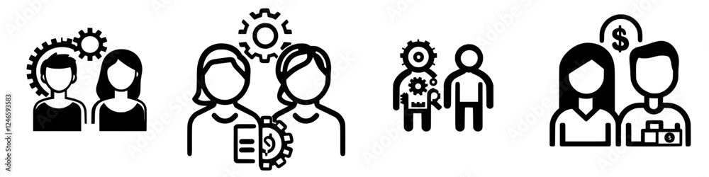 Collaboration and innovation symbols representing teamwork in a corporate environment during a brainstorming session Collaboration and innovation symbols representing teamwork in a corporate environment during a brainstorming session