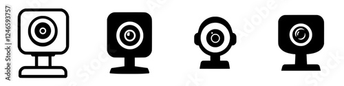 Different styles of camera icons representing technology and digital communication in various designs