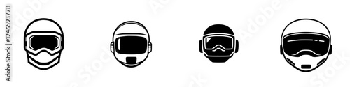 Different styles of helmets displayed in a row for various activities and professions