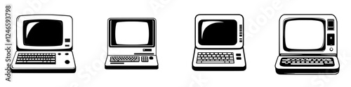 Evolution of technology through vintage computers showcasing design changes over time