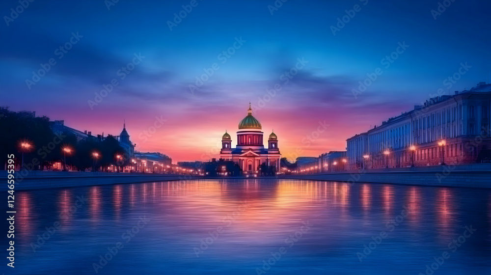 Naklejka premium St. Basil's Cathedral at Dawn, Moscow, Russia; Majestic sunrise over the city. Possible use Travel, tourism, or cityscape image