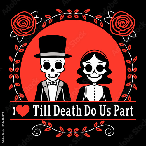 Hauntingly Beautiful Skeleton Couple Valentine Vector Illustration