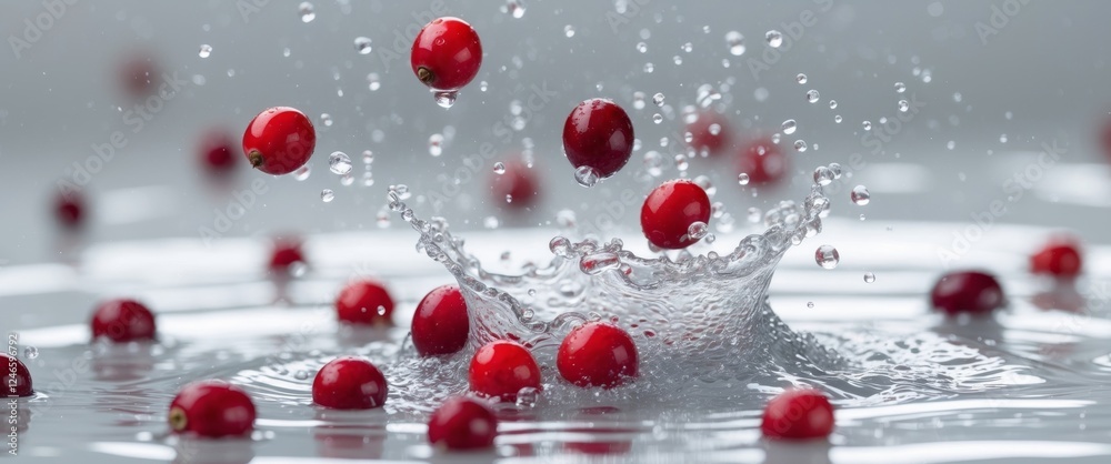 Closeup of Cranberries Splashing in Water Closeup of Cranberries Splashing in Water