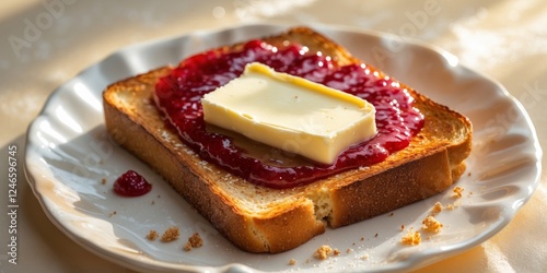 sweet breakfast toast with jam and butter on a plate photo