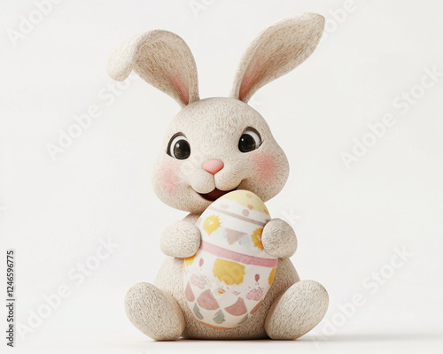 Charming white rabbit with expressive face and friendly demeanor, adorable character design representing Easter and springtime joy