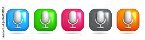 Colorful 3D Microphone Symbol for Audio Recording