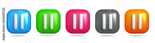 Colorful 3D Pause Symbol for Video and Audio