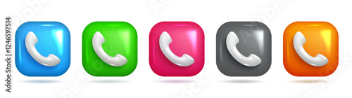 Vector 3D Phone Call Icon, Square Frame, Colorful Design