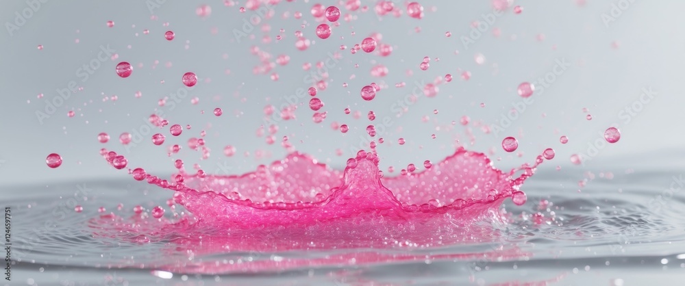 Obraz premium Sparkling Pink Liquid in Splashing Water with Bubble Background.