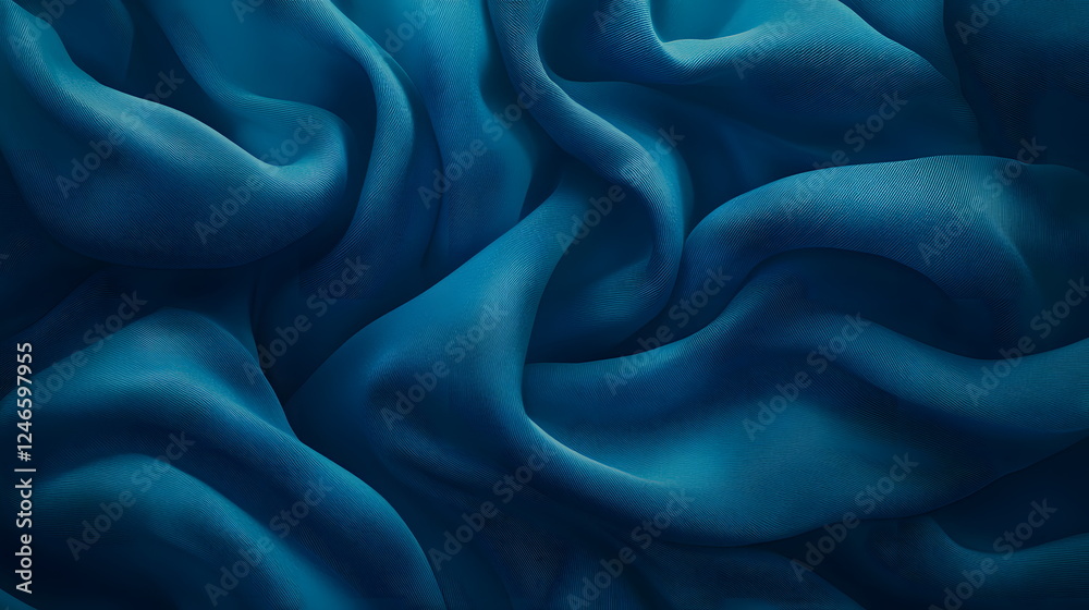 Fototapeta premium Soft flowing blue fabric with smooth textures and gentle waves in a tranquil setting