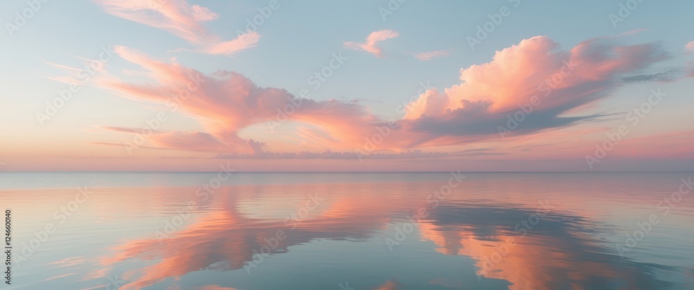 Obraz premium Tranquil Sunset Over Calm Sea with Cloud Reflections.