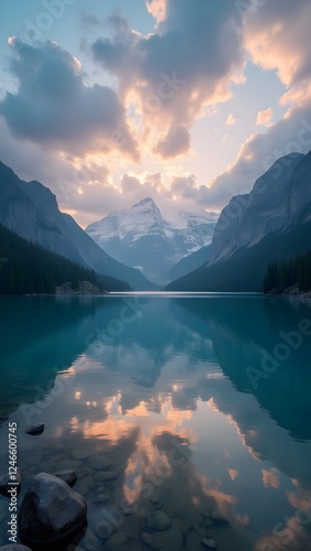 Tranquil Mountain Lake at Sunset, Stunning Natural Reflection, Wallpaper, Serene Mountain Lake at Sunset , Breathtaking Nature Landscape