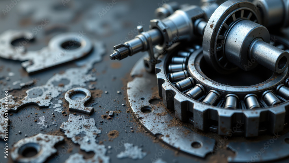 Dilapidated gears on rusty metal surface. Dilapidated gears on rusty metal surface.