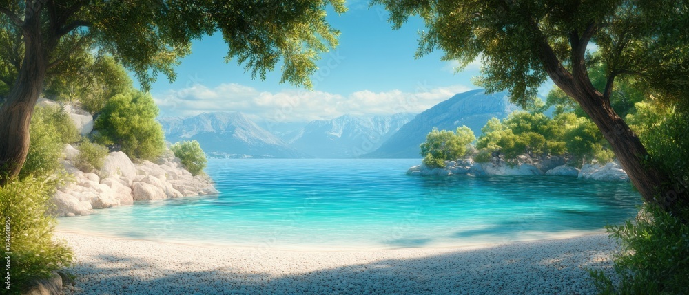 Tranquil Seascape with Lush Trees and Crystal Clear Water Tranquil Seascape with Lush Trees and Crystal Clear Water