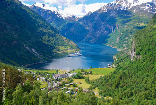Bild auf Leinwand A cruise ship in Geirangerfjord, Norway