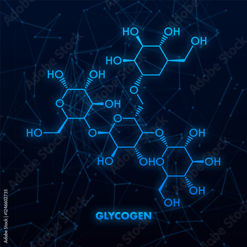 Glycogen Molecular Structure with Network Connections Representing Chemical Bonds