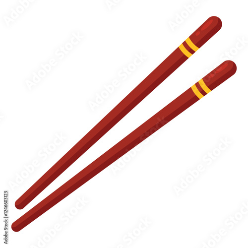 Pair of red chopsticks with gold bands ideal for Asian cuisine restaurant menu or promotional materials in elegant, upscale settings.