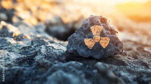 Radon Gas Concept Image. Close-up of a rock and symbols of radioactive radiation in a natural environment.