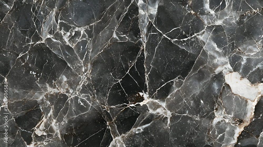 Obraz premium Black marble texture with white veins on a solid surface suitable for backgrounds.