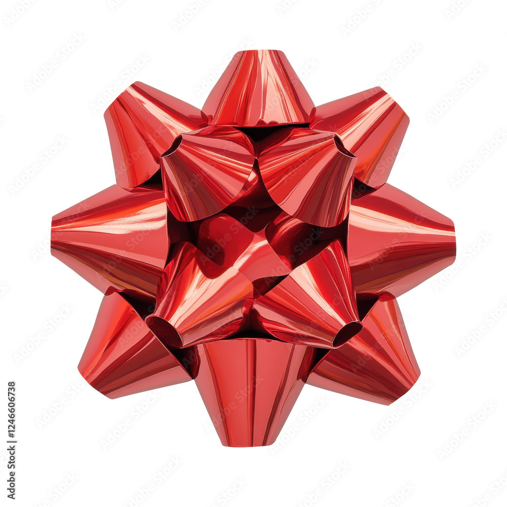 Red gift bow isolated on a white background, top view. PNG transparent background Red gift bow isolated on a white background, top view. PNG transparent background