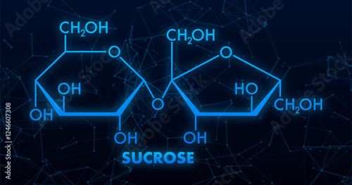 Sucrose Molecular Structure with Glowing Lines on Dark Background